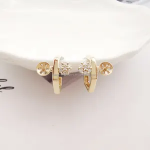 Au585 14k 14ct Gold Diamond Fine Jewelry Stud Earring Mountings Pearl Jewelry Findings DIY Jewelry Making