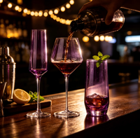 Verres à vin en cristal violet faits à la main de haute qualité, ensemble de 3 pièces, pour whisky et vin rouge, compatibles lave-vaisselle, capacité de 300 ml