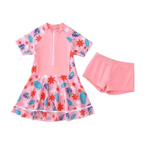 Детский купальник, комплект из двух предметов, купальник для девочек с цветочным принтом, летний купальник для девочек, пляжная одежда, детские купальные костюмы