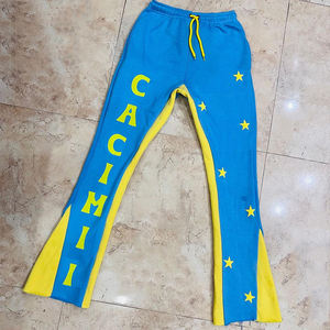 กางเกงวอร์มทรงขาบานแบบมีเชือกผูกเอวสำหรับผู้ชาย ผ้าคอตตอนหนา 500 กรัม ลายทางแบบดิสเทรส สไตล์สตรีทแวร์ลำลอง - Product Image 1