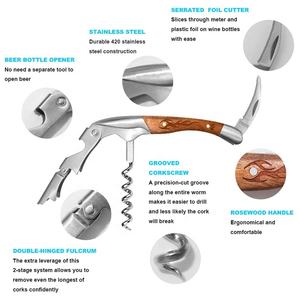 Spingere verso il basso vite in sughero apribottiglie per vino rosso in palissandro bottiglia di vino in legno camerieri cavatappi in acciaio inossidabile - Product Image 2