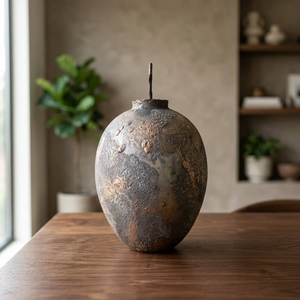 Rustic Farmhouse Terracotta Handmade Oval <b>Decorative</b> Flower Vessel Matte Textured Living Room Home Decor - Product Image 2