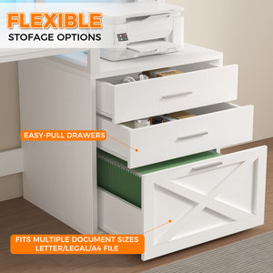 Bureau d'ordinateur en forme de L blanc moderne SENYU avec étagère et tiroirs pour poste de travail à domicile - Product Image 5
