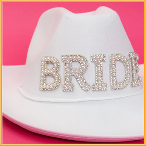 Bachelorette Party <strong>Cowgirl</strong> Hat MRS BRIDE GROOM Letter Summer Beach Wedding Cowboy Hats Rhinestone Pearl Outdoor Casual