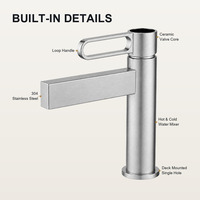 Robinet mitigeur de lavabo moderne en acier inoxydable 304 avec finition céramique, à poignée unique, pour salle de bain, hôtel, appartement, OEM, ODM, personnalisé