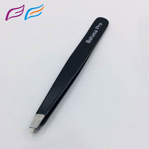 Professional Quality Black Brow Tweezers Hot Selling Eyebrow Shaping Tools Slanted Pointed Tip Custom Private Label Packaging - Product Image 1