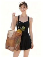 Sac de plage pliable en nylon à grande maille, fourre-tout pour femme, sac à bandoulière, idéal pour l'été, les voyages en plein air et les loisirs, panier de courses