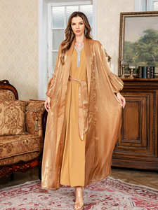 Nouvelles Abayas 2026 de Dubaï et d'Arabie Saoudite, modestes, islamiques, pour Ramadan, Aïd, printemps et été, avec manches à volants, 2 ensembles, en polyester <span class=keywords><strong>l</strong></span>éger - Product Image 6
