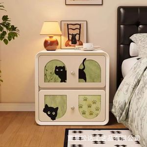 Wooden bedside table, cross-border creative home bedroom <b>small</b> bedside storage <b>cabinet</b>, solid wood double-layer storage bedside - Product Image 1