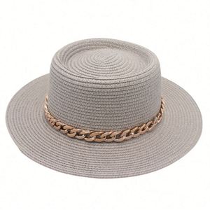Chapeau de paille style Hepburn français pour l'été, la plage et l'extérieur, protection solaire, nouveau modèle printemps-été avec chaîne dorée - Product Image 5