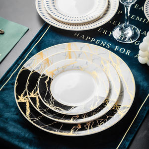 Service de table doré de luxe, assiette à vaisselle, vaisselle, porcelaine, <span class=keywords><strong>marbre</strong></span>, design, assiettes en céramique, tasses et plats de cuisine, ensemble d'assiettes - Product Image 1