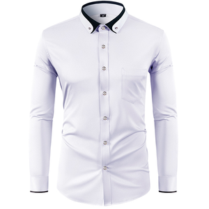 <span class=keywords><strong>Chemise</strong></span> habillée à manches longues pour homme, coupe ajustée, col contrastant, style business décontracté, boutonnée - Product Image 2