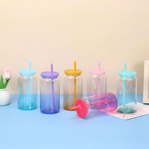 Gobelet en verre transparent AGH 16 oz Eco Jelly, avec couvercle et paille en plastique rayé coloré, mug à sublimation - Product Image 2