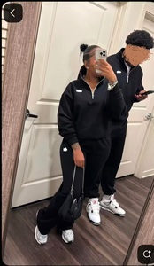 Q1 Winter Sporty <strong>Men's</strong> 100% Cotton Quarter-zip Suit Half-zip <strong>Pullover</strong> and Pants - Product Image 6