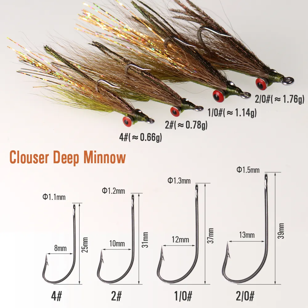 Clouser's Deep Minnow Streamers gancio in acciaio inossidabile mosche artificiali per trota Bass Pike Tarpon esche da pesca in acqua salata