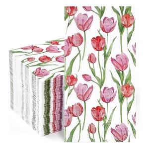 Serviettes en papier jetables pour fête d'invité mariage avec logo imprimé floral tulipe rouge <span class=keywords><strong>aquarelle</strong></span> de restaurant - Product Image 5
