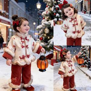 Two Piece New Year Outfit For Baby Girls Horse Pattern Winter Thickening Windproof Set - Product Image 4