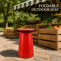 Tabouret rouge à texture écaille de poisson, à rayures, pour salle d'attente, stand de vente, marché de produits frais, et comme abri de protection pour les marchés en caisses