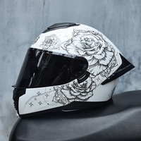 Casque de moto intégral Lvs certifié 3C, motif floral toutes saisons, visière transparente, coque ABS, pour hommes et femmes, grande taille