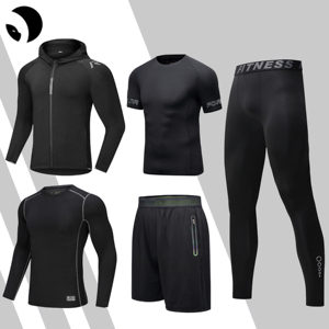 Conjunto Esportivo de Fitness 5 Peças, Roupas de Treino Masculinas para Corrida e Basquete, Secagem Rápida, Personalizável para Musculação - Product Image 1