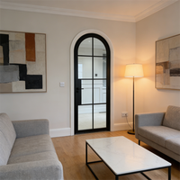 Porte en fer forgé noire à arche française pour extérieur/intérieur, portes en acier modernes imperméables avec fenêtre en verre