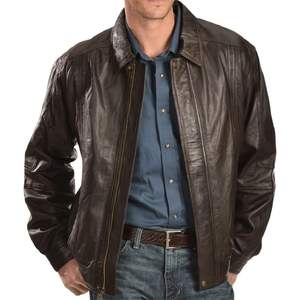 Chaqueta de Cuero Genuino Personalizada para Hombre, Estilo Clásico Vintage, Piel de Cordero Negra, Resistente al Viento, Cuello Camisero, para Otoño - Product Image 4