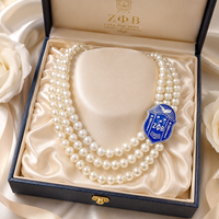 Collier tendance avec pendentif symbole Zeta Phi Beta, chaîne à 3 rangs de perles d'imitation, en alliage de zinc, cadeau idéal pour les sororités
