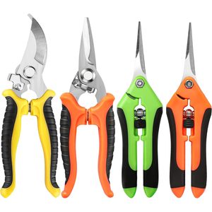AOZOU - Juego de 4 Tijeras de Podar Manuales de Acero Inoxidable con Estructura de Mariposa y Mangos Amarillos para Jardinería - Product Image 1