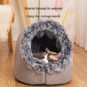 Meistverkauftes Halbgeschlossenes Warmes Katzenbett Komfortables Langhaariges Tragbares Hundebett für Herbst und Winter Haustierbett mit Vollumhüllendem Design - Product Image 3