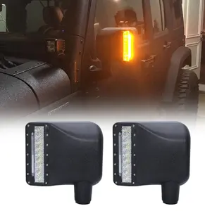 Factory price newest side Door Rearview DRL and Amber Turning Signal Black Mirror Covers Lights For Jeep Wrangler 2007- 2017