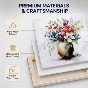 Peinture murale sur toile encadrée, <span class=keywords><strong>bouquet</strong></span> floral aquarelle vintage dans un vase, <span class=keywords><strong>fleurs</strong></span> colorées - Grande Vente - Product Image 4