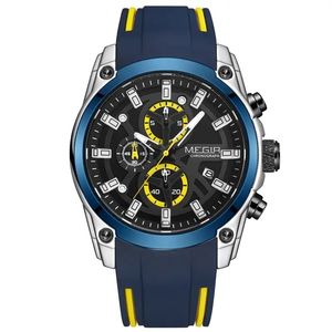 Montres pour hommes <span class=keywords><strong>Megir</strong></span> 2144, mouvement à quartz, fabrication d'origine, <span class=keywords><strong>prix</strong></span> bas, marque tendance, bracelet en silicone, chronographe japonais, sport, mode - Product Image 3