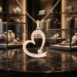 Colgante de Diamante Cultivado en Laboratorio con Corte Redondo en Forma de Corazón Abierto con Piedras Decorativas en Oro de 10K, 14K, 18K, Plata de Ley 925 y 935, Joyería Fina - Product Image 1