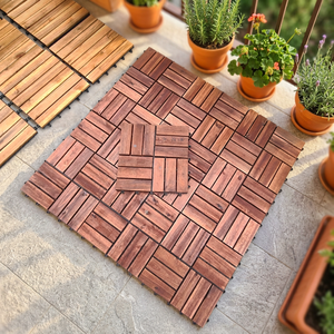 Teak Wood <b>Decking</b> Tiles Square Interlocking Dual Lock <b>Brushed</b> Rustic Outdoor Waterproof Non Hydrophilic Grooved Edge - Product Image 3