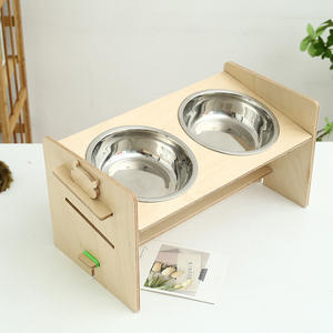 Cuenco doble oblicuo para mascotas, mesa de comedor con marco de madera de bambú, cuenco de cerámica para perros, cuenco para gatos, protege la vértebra Cervical para perros y gatos - Product Image 4