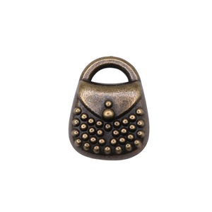 Breloque de sac à main à pois 14x11mm en alliage de zinc bronze antique pour cadeau d'amie shoppingue - Product Image 3