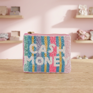 Porte-monnaie en coton perlé personnalisé, couleurs mélangées, rayures brodées, pochette zippée carrée, mini sac à monnaie tendance pour usage quotidien - Product Image 1