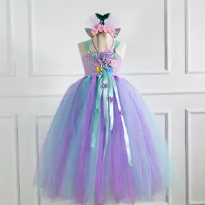 2020 Summer Baby girl dresses little 3T Kids Rainbow Long Unicorn Ball Gown Fancy baby girl dress party