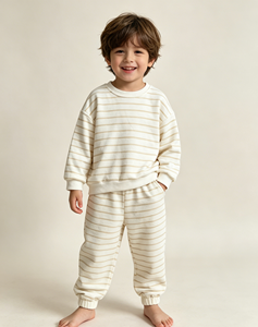 Completi Sportivi per Bambini e Bambine in Felpa Francese a Righe, Felpa Larga e Pantaloni Tuta, Set 2 Pezzi - Product Image 2