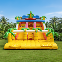 Château gonflable tropical d'extérieur, parc à dinosaures, château gonflable à double piste, toboggan aquatique gonflable pour piscine creusée avec souffleur