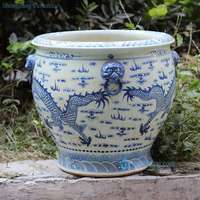 RZFH03-C Jardinière en céramique de grande taille, motif de dragon volant bleu et blanc peint à la main