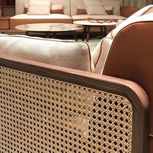 Divano ad angolo di lusso italiano sezionale in vera pelle sintetica semplice arancione finitura in legno solido Set di mobili da ufficio per vivere - Product Image 6