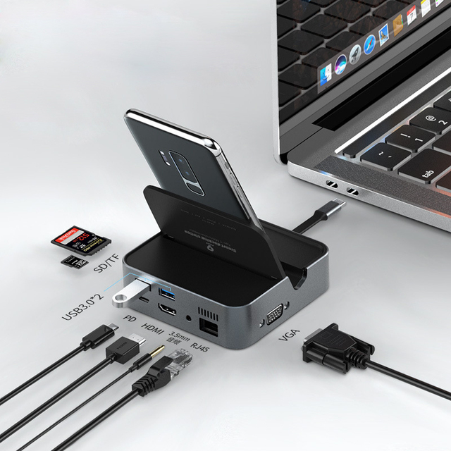 Factory Wholesale 9 in 1 Multi-function Type-C Docking Station for Notebook Desktop High Speed Transmission Support 4K Output