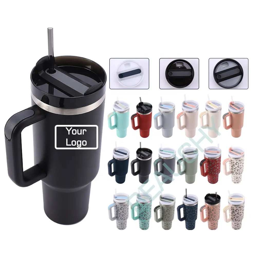 Beauchy Custom 40 oz Edelstahl Doppel wand Reise Kaffeetasse Anpassbare 40 oz Becher mit Griff und Stroh Outdoor-Tassen