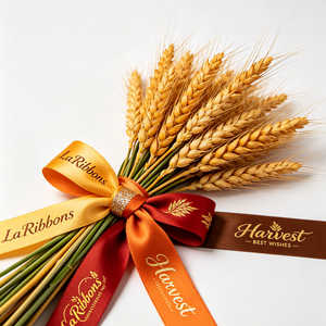 Customised Gold Foil Satin <b>Ribbon</b> Glitter Hot Stamp Logo Spool Type for Harvest Gifts Decoration 10 Yards Roll - Product Image 5