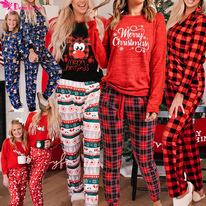 Dear-lover Wholesale Custom Loungewear Sets Adult Ladies Plaid Print Pyjamas Sleepwear Long Sleeve Women Christmas Pajamas 