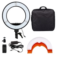 Anneau lumineux LED circulaire pour caméra vidéo et téléphone, alimentation AC/DC, contrôle par interrupteur, température de couleur réglable, 14 pouces