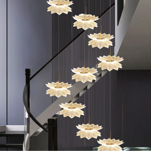 Lámpara de araña de flor de loto <span class=keywords><strong>doblemente</strong></span> estructurada Loft Apartment Crystal Long Chandelier Lights para decoración de Villa de Hotel - Product Image 2