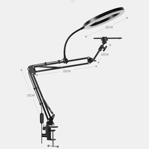 Anneau lumineux de bureau avec support de téléphone surélevé, lumière LED pour selfie de 10 pouces, clip de fixation pour téléphone, température de couleur réglable, plastique, YouTube Live - Product Image 2