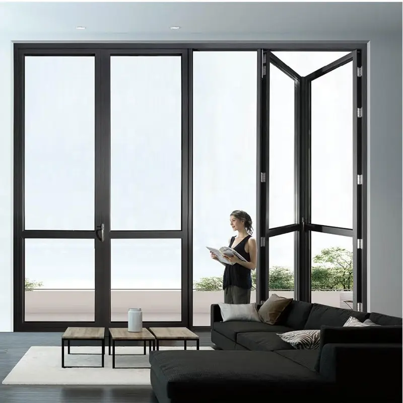 TEGOOD NFRC Customized Waterproof Aluminum Folding Doors Tempered Glass Bifold Patio Door